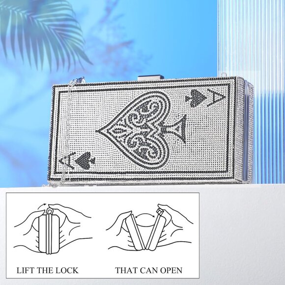 Women Poker Card Clutch Rhinestone Purse Evening Night Party Bag Gift - Picture 4 of 7